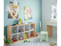 Estante Sacramento, Estante reversível com 8 compartimentos, Móvel TV multiposições, 72x33h137 cm, Carvalho com efeito nó e Branco