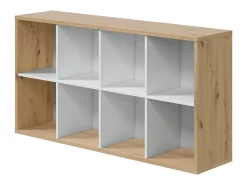 Estante Sacramento, Estante reversível com 8 compartimentos, Móvel TV multiposições, 72x33h137 cm, Carvalho com efeito nó e Branco