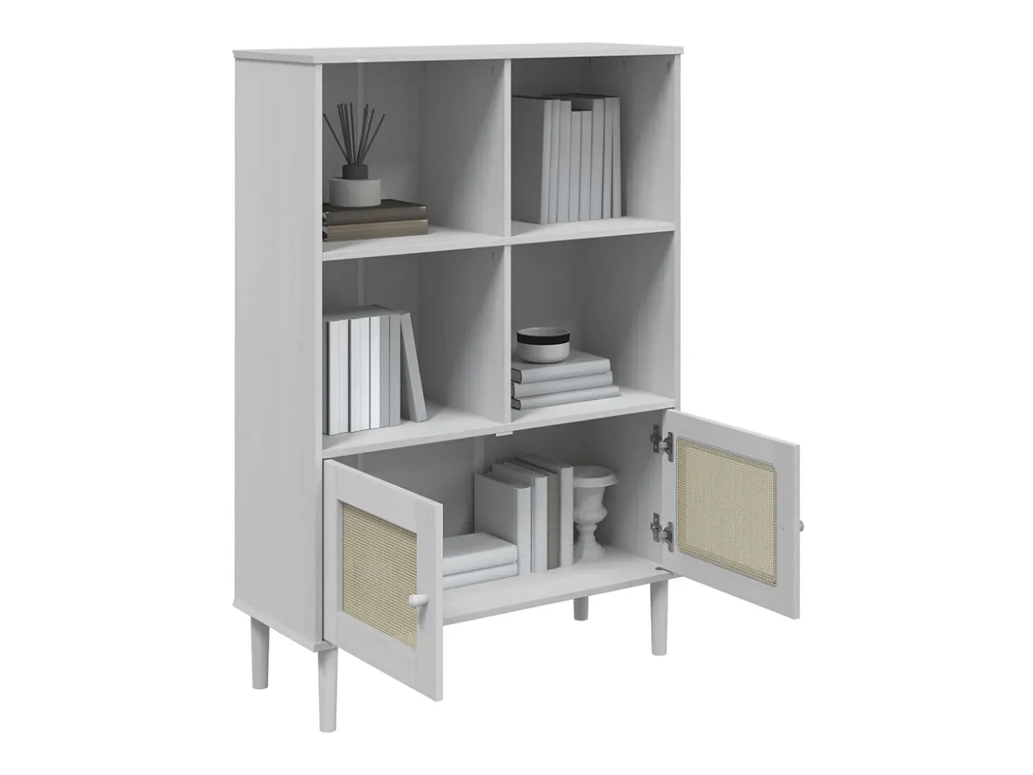Estante SENJA aspeto de vime 90x35x130 cm pinho maciço branco PT322110