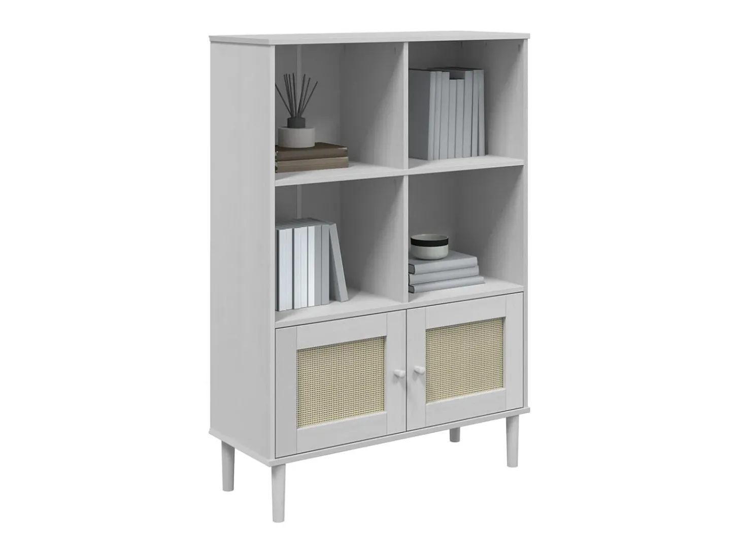 Estante SENJA aspeto de vime 90x35x130 cm pinho maciço branco PT322110