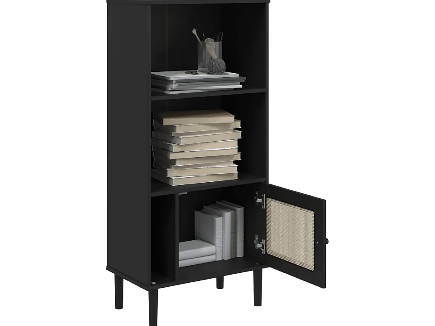 Estante SENJA aspeto de vime 60x35x130 cm pinho maciço preto PT616169
