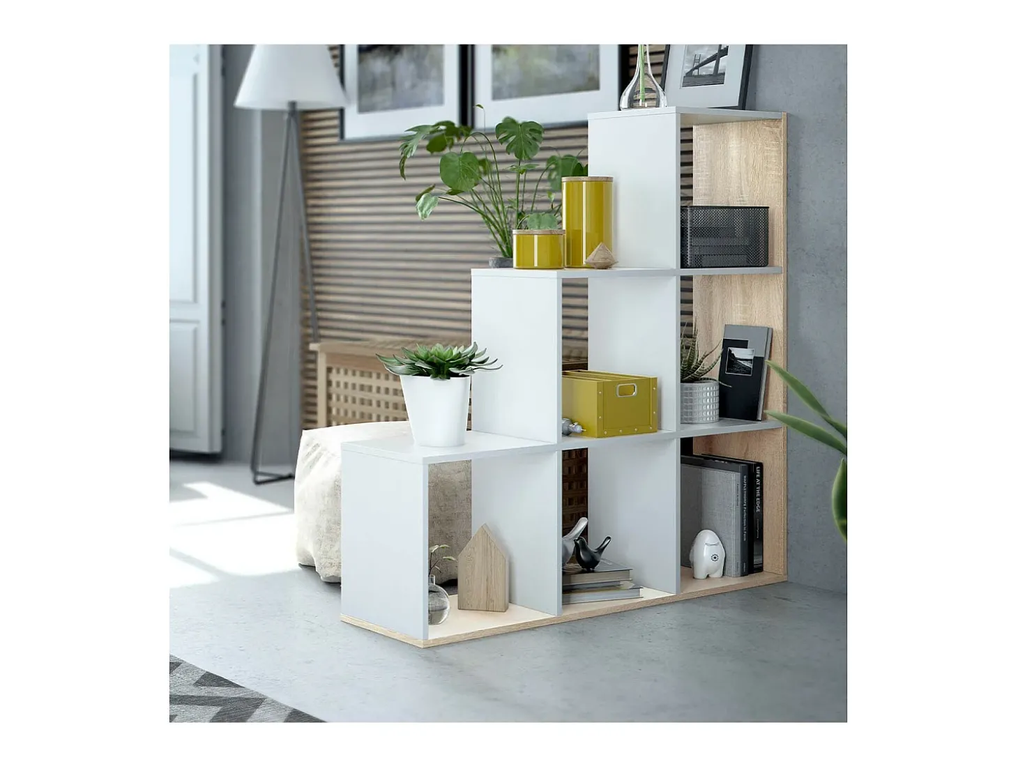 Estante Taris Ladder Branca e Carvalho 110x108x28 cm