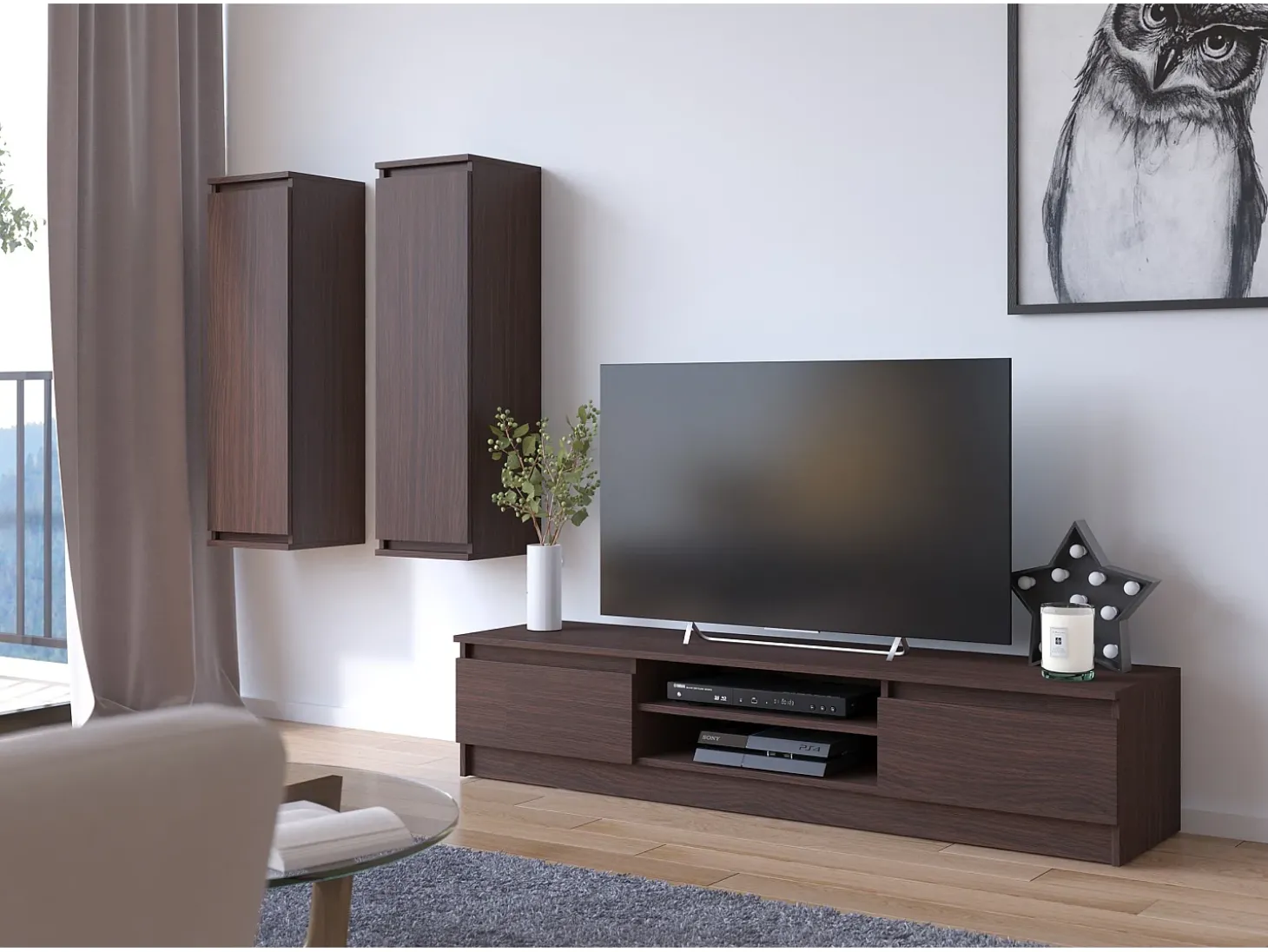 Estante TV K160 Wenge com 2 Portas, Laminado 160x33x40 cm
