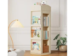 Estante 63x41x142 cm - Rotaçã​​o 360° - Prateleira para livros de imagens - Armazenamento superior - Natural