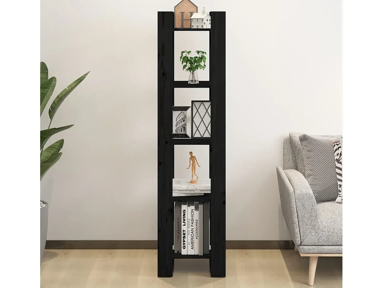 Estante/divisória 41x35x160 cm pinho maciço preto PT295535