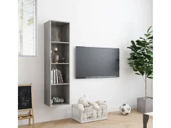 Estante/móvel de TV 143x30x36 cm contraplacado cinzento cimento PT241207