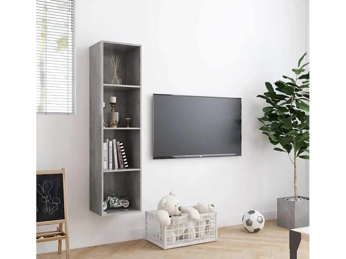 Estante/móvel de TV 143x30x36 cm contraplacado cinzento cimento PT241207