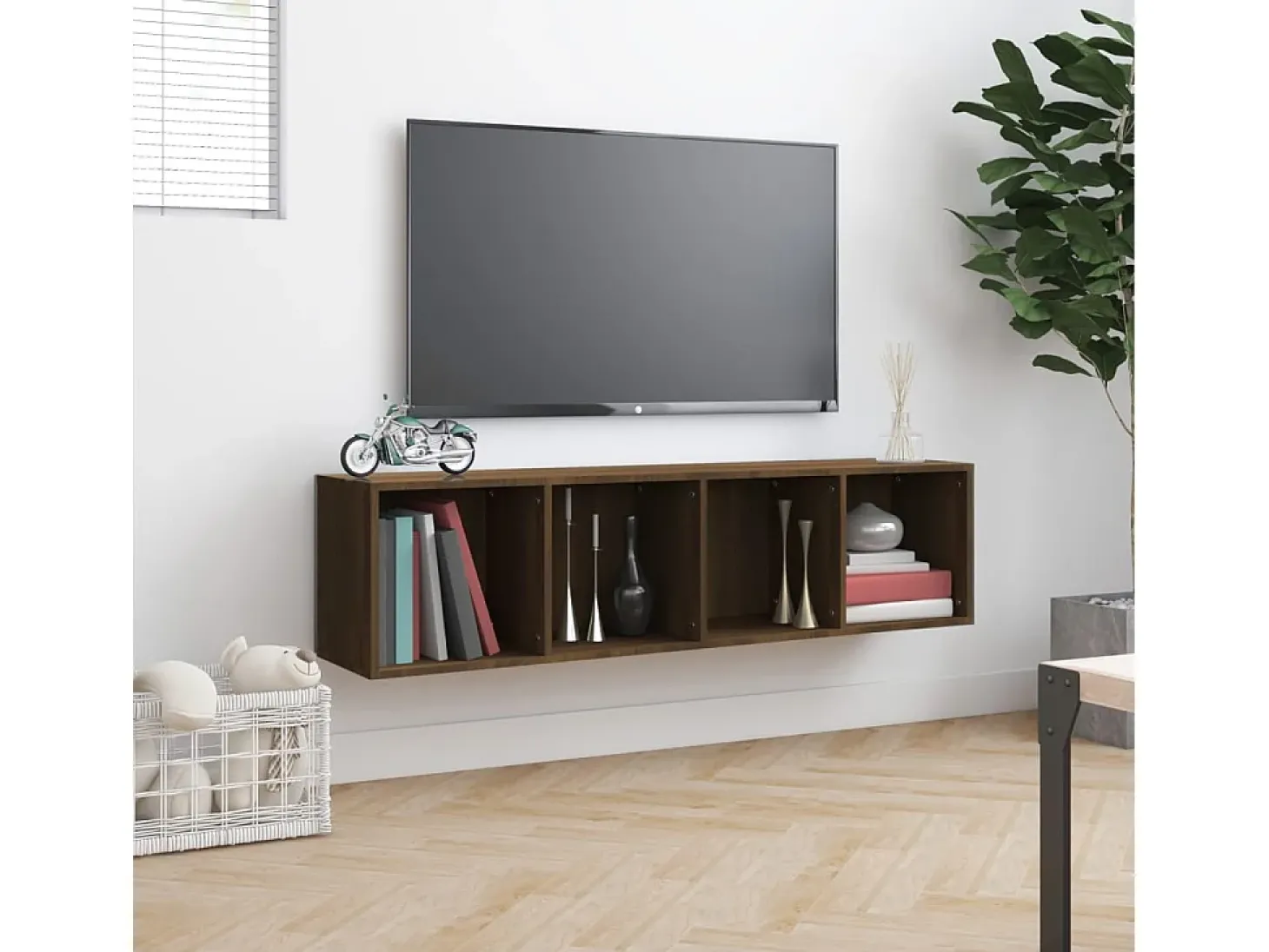 Estante/móvel TV 143x30x36cm derivado madeira carvalho castanho PT487938