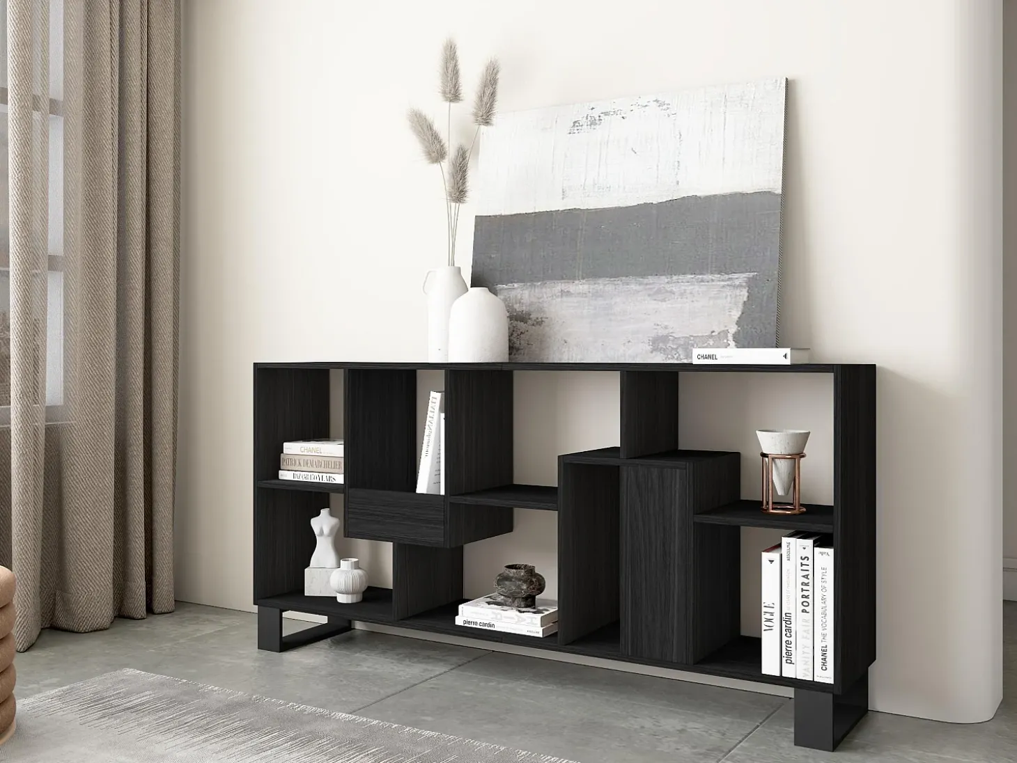 Estantes de prateleiras , 174x67x31, Design industrial, Preto