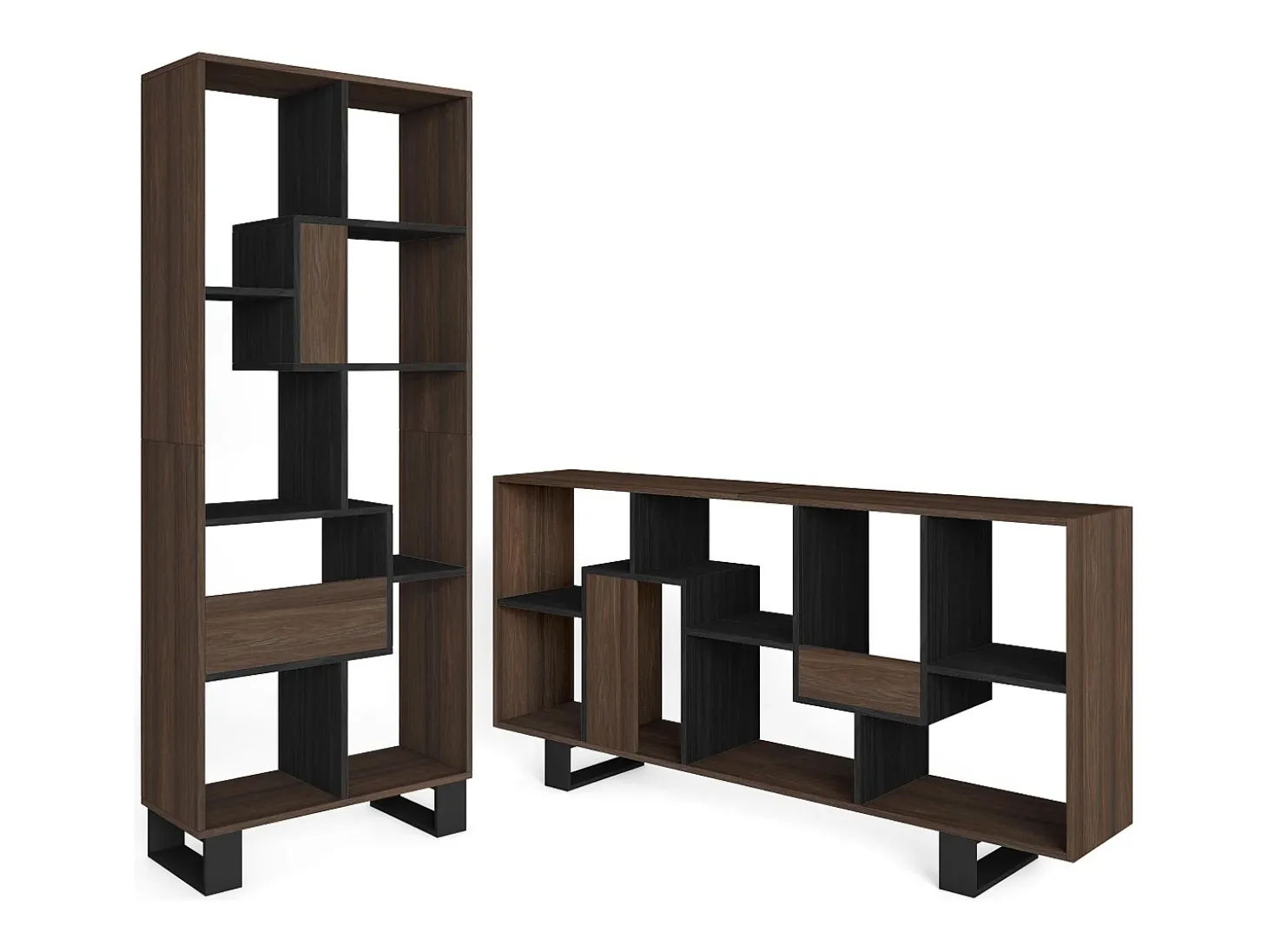 Estantes de prateleiras , 174x67x31, Design industrial, Carvalho escuro e Preto