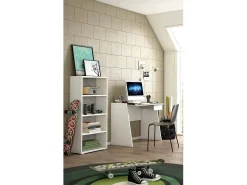 Etante Ddjuri, Biblioteca com 3 prateleira ajutávei, Etante de livro, Armário de parede com prateleira, 100% Fabricado na Itália, 60x30h130 cm, Branco e Cimento