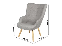 Fauteuil de salon en tissu gris clair avec pieds en bois collection ENJOY. Style scandinave
