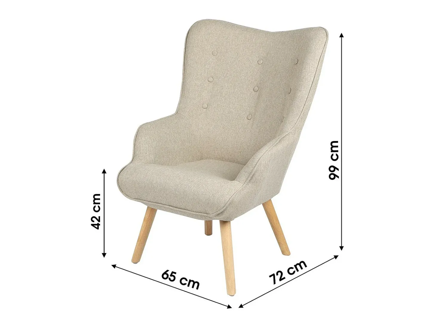 Fauteuil de salon en tissu beige avec pieds en bois collection ENJOY. Style scandinave