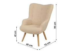 Fauteuil de salon en tissu teddy beige avec pieds en bois collection ENJOY. Style scandinave
