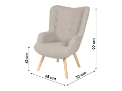 Fauteuil de salon en tissu teddy gris avec pieds en bois collection ENJOY. Style scandinave