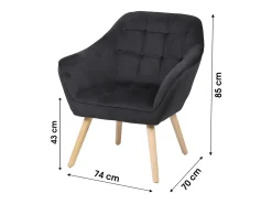 Fauteuil en velours noir avec pieds en bois – 74x70xH85 cm, hauteur d'assise 43 cm – Collection VELUREA
