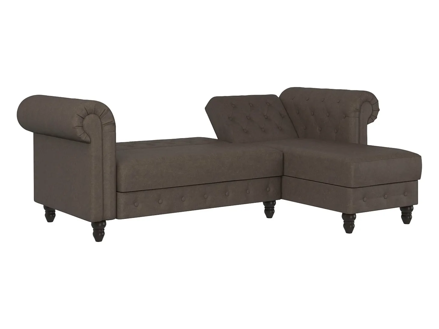 Felix | Sofá-cama Chaise Longue em microfibra castanho escuro