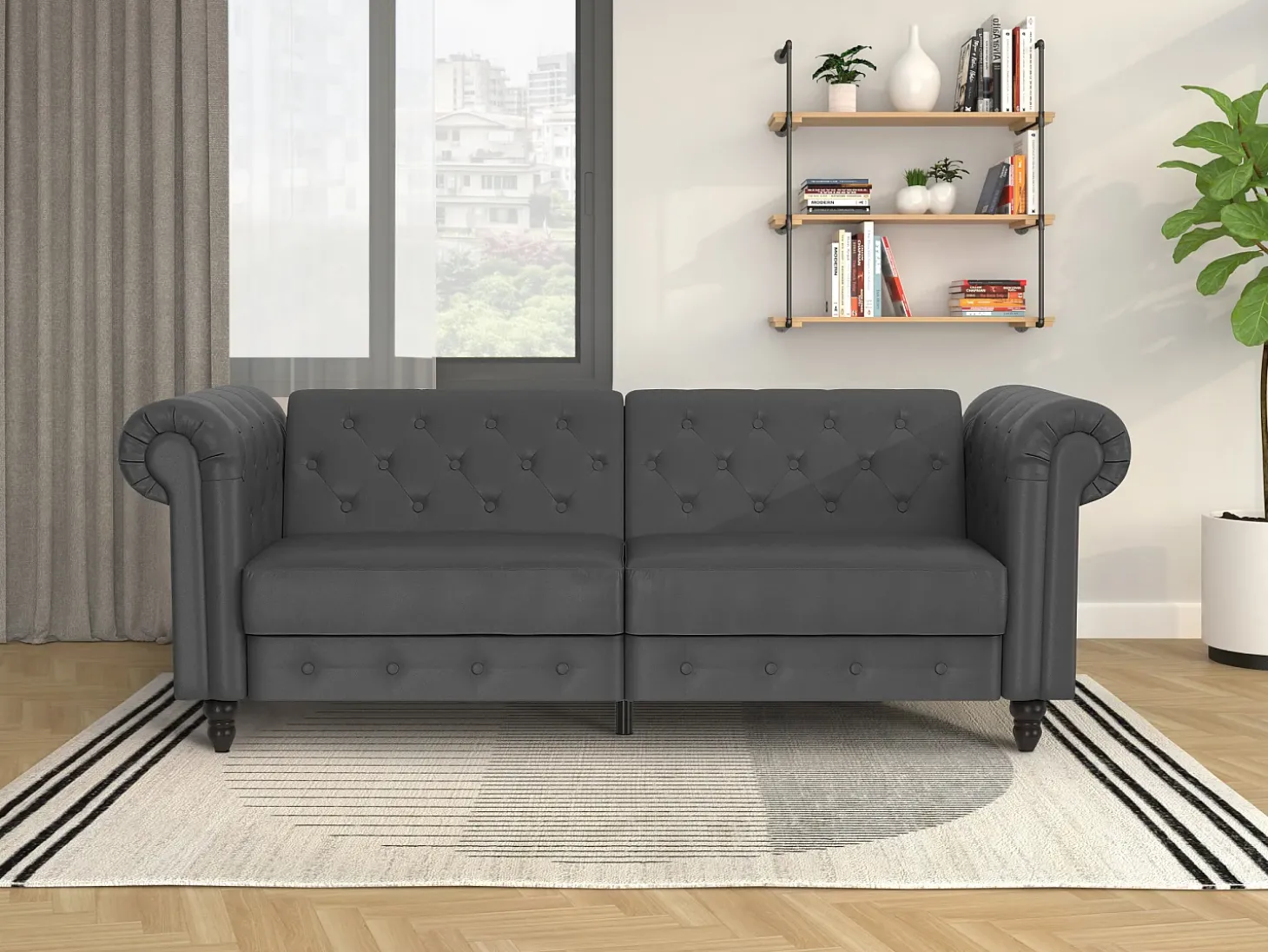 Felix | Sofá-cama de 3 lugares PU cinzento