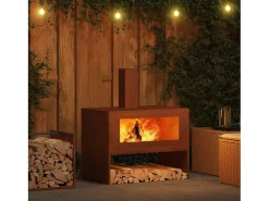Fire Pit Castanho 80 x 50 x 96 cm Aço resistente às intempéries