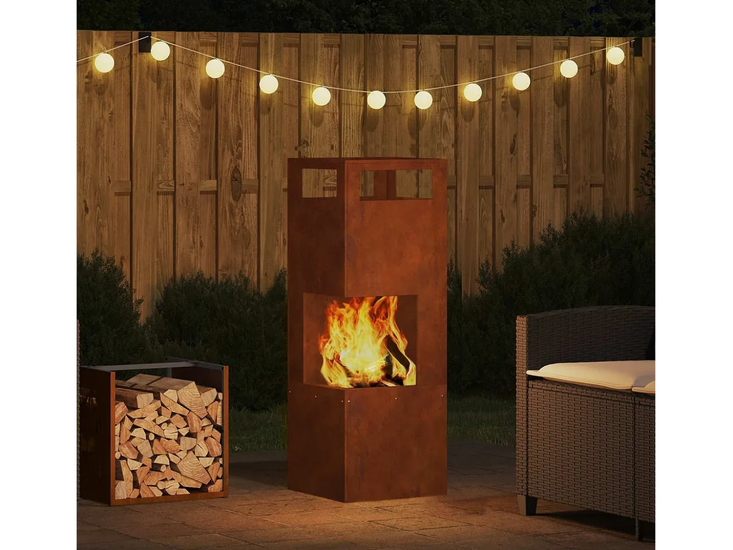 Fire Pit Castanho 35 x 35 x 100 cm Aço
