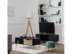 FREJA mesa de café preta escandinava estilo escandinavo com gaveta