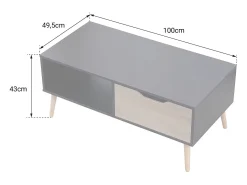 FREJA mesa de café preta escandinava estilo escandinavo com gaveta