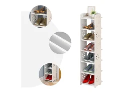 Gabinete de sapatos 7 níveis em madeira plástica, prateleira de armazenamento de sapatos, 26x25x96cm, branco