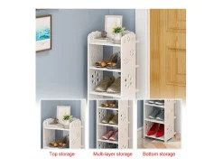 Gabinete de sapatos 7 níveis em madeira plástica, prateleira de armazenamento de sapatos, 26x25x96cm, branco