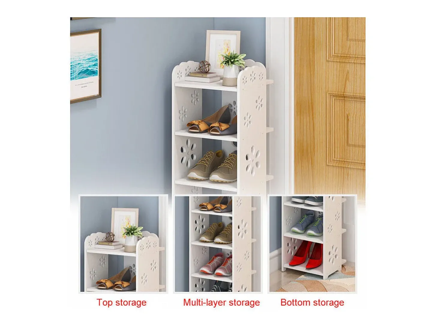 Gabinete de sapatos 7 níveis em madeira plástica, prateleira de armazenamento de sapatos, 26x25x96cm, branco
