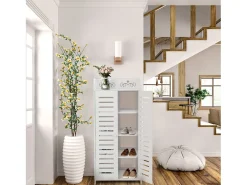 Gabinete de sapatos 5 prateleiras, gabinete de sapato de 2 dotas, design de padrão de corte, 40x31x90cm, branco