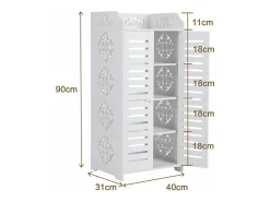Gabinete de sapatos 5 prateleiras, gabinete de sapato de 2 dotas, design de padrão de corte, 40x31x90cm, branco