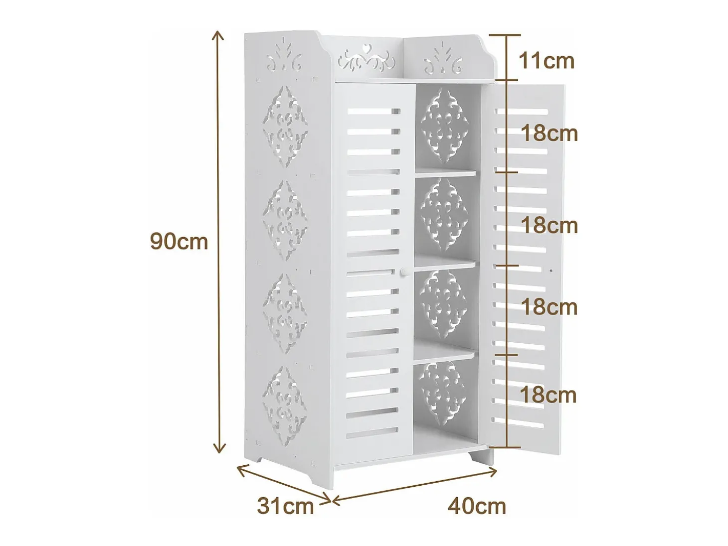 Gabinete de sapatos 5 prateleiras, gabinete de sapato de 2 dotas, design de padrão de corte, 40x31x90cm, branco
