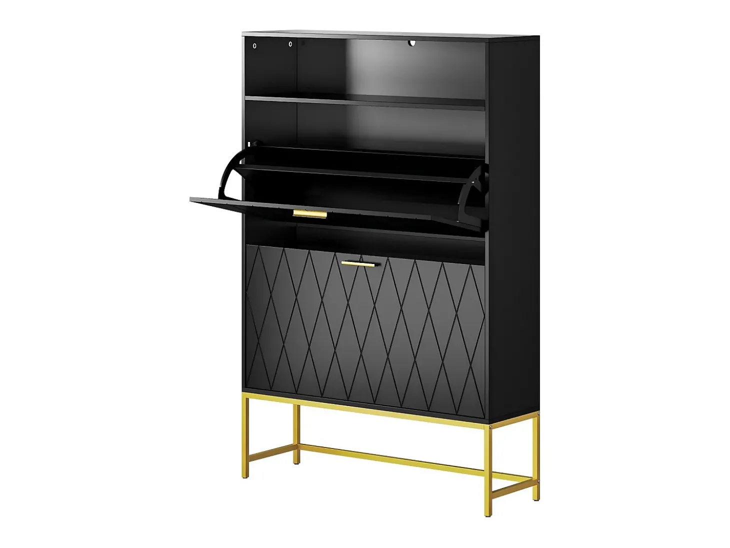 Gabinete de sapatos, com 2 portas de terceirização e 1 prateleira aberta, anti-Inclined, Black, 80x24x117cm Design