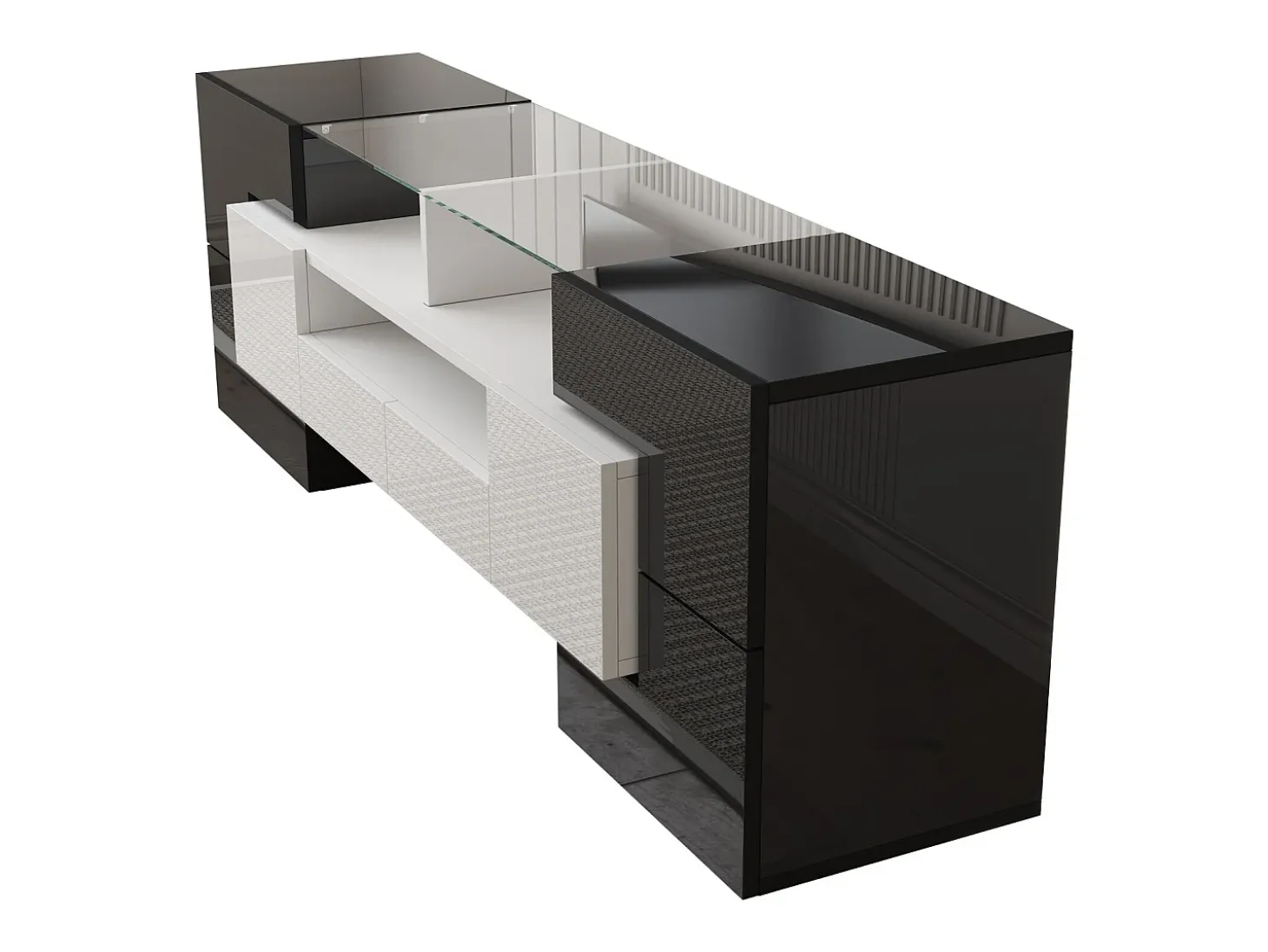 Gabinete de TV 2 gavetas 6 portas e 3 nichos, com LEDs, carga máxima de 60 kg, preto+branco, 145x30x51cm