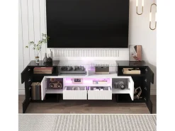 Gabinete de TV 2 gavetas 6 portas e 3 nichos, com LEDs, carga máxima de 60 kg, preto+branco, 145x30x51cm