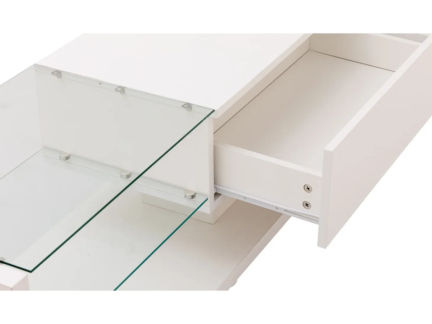 Gabinete de TV 2 gavetas e 2 prateleiras de vidro, painéis baixos, com LED variável, carga máxima de 50 kg, 170x36x38cm, branco