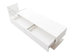 Gabinete de TV 2 gavetas e 2 prateleiras de vidro, painéis baixos, com LED variável, carga máxima de 50 kg, 170x36x38cm, branco