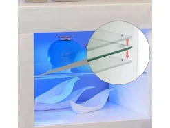Gabinete de TV branco brilhante com luz LED, 3 portas, prateleira de vidro, bancada de TV moderna, buffet de sala de estar, 135x35x70cm