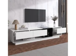 Gabinete de TV com 3 gavetas e 4 nicho - Branco e Black - Placa de partículas - 190x34x40cm