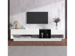 Gabinete de TV com 3 gavetas e 4 nicho - Branco e Black - Placa de partículas - 190x34x40cm