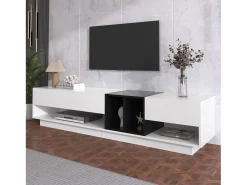 Gabinete de TV com 3 gavetas e 4 nicho - Branco e Black - Placa de partículas - 190x34x40cm