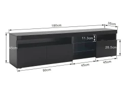 Gabinete de TV em MDF, com LED 4 modos 16 cores, 3 portas e 5 nicho, preto, 180x35x45cm