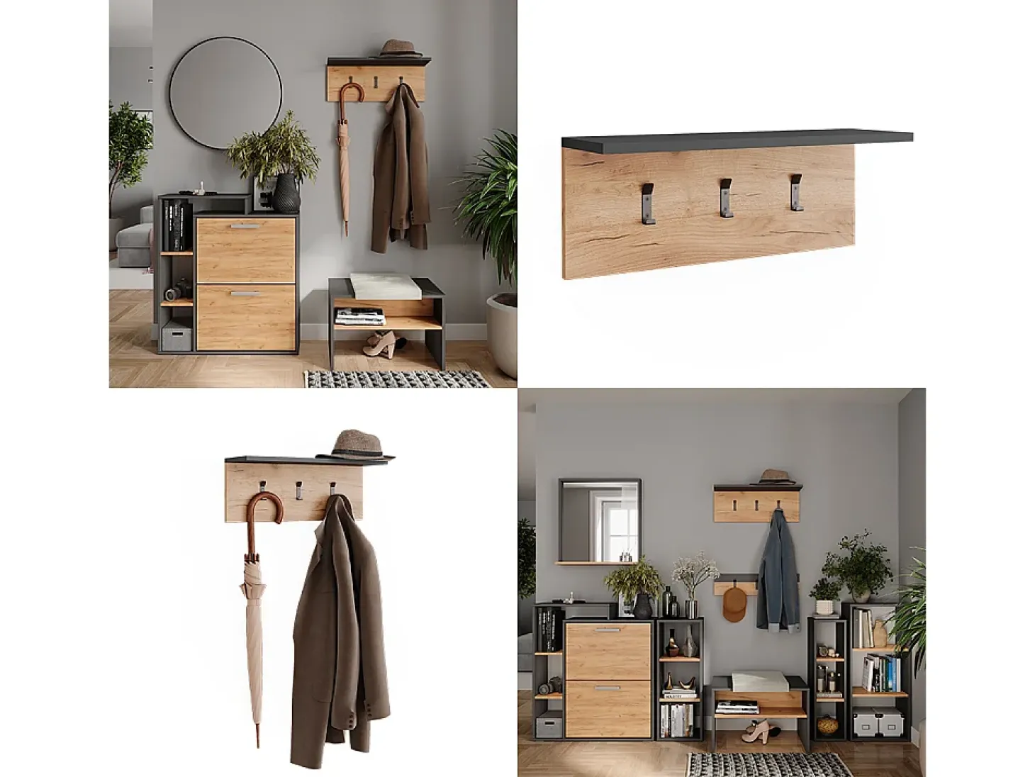 Garderobe mit Hutablage carvalho antracite/goldkraft 60x18x21.6 orlando