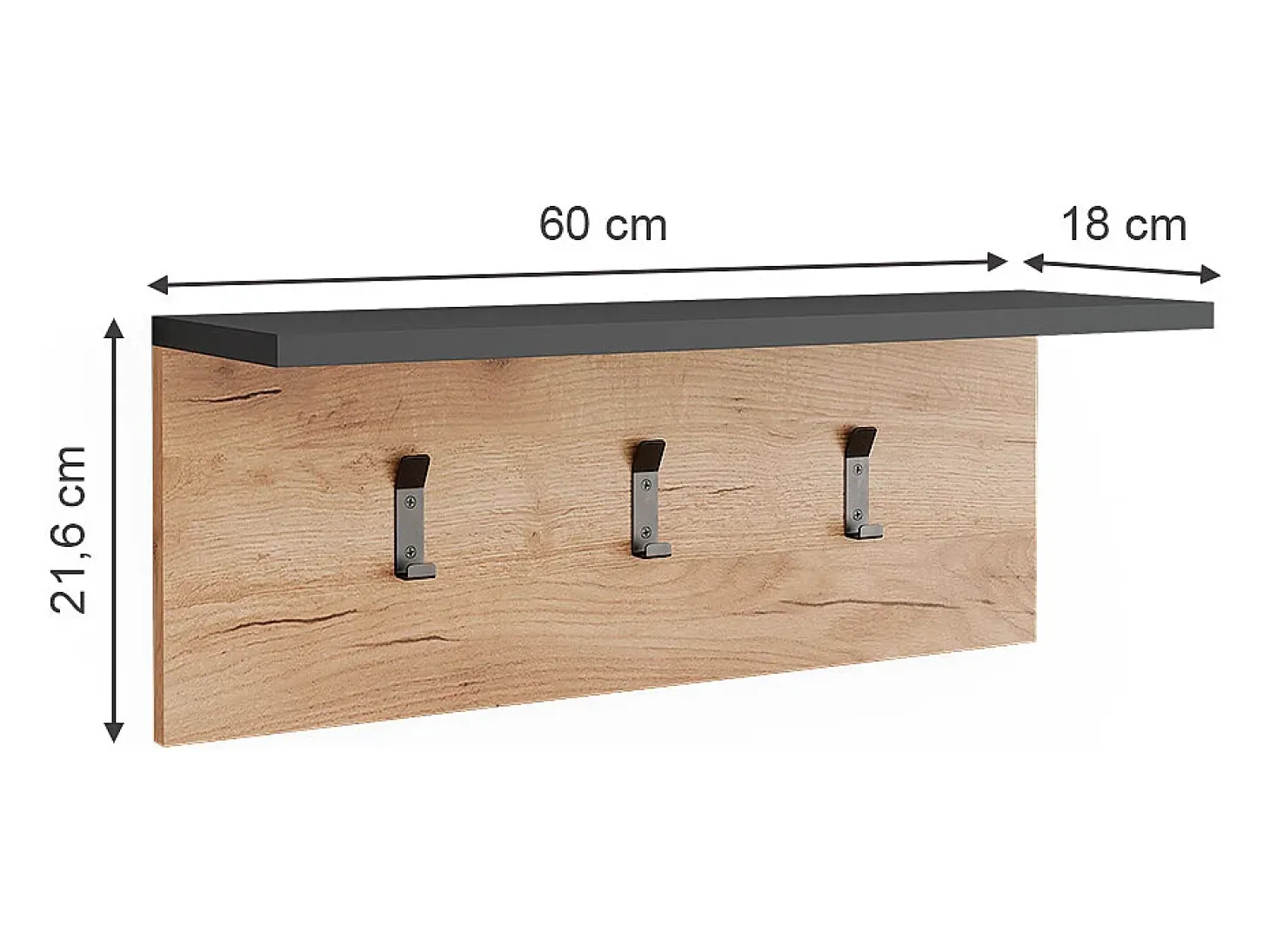 Garderobe mit Hutablage carvalho antracite/goldkraft 60x18x21.6 orlando