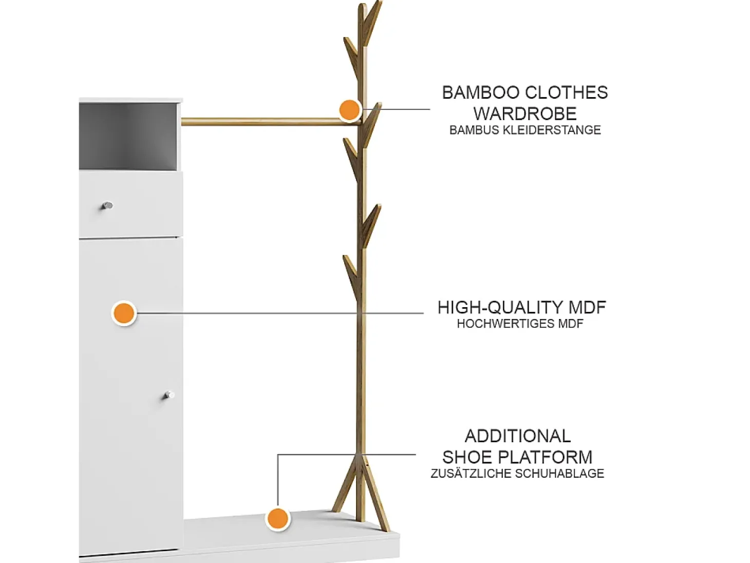 Garderobenschrank branco/bambu 100x40x145 liria