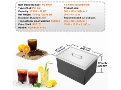 Geladeira Embutida SucceBuy, 51 x 35 x 30 cm, Baldes de Gelo de Aço Inoxidável com Tampa, Bar de Gelados para Cozinha Exterior