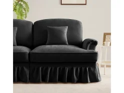 Grande Sofá 2 Lugares em Chenille - Capa Removível e 2 Almofadas - 194x83.5x93cm - Preto