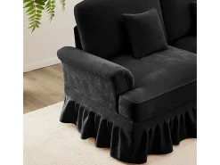 Grande Sofá 2 Lugares em Chenille - Capa Removível e 2 Almofadas - 194x83.5x93cm - Preto