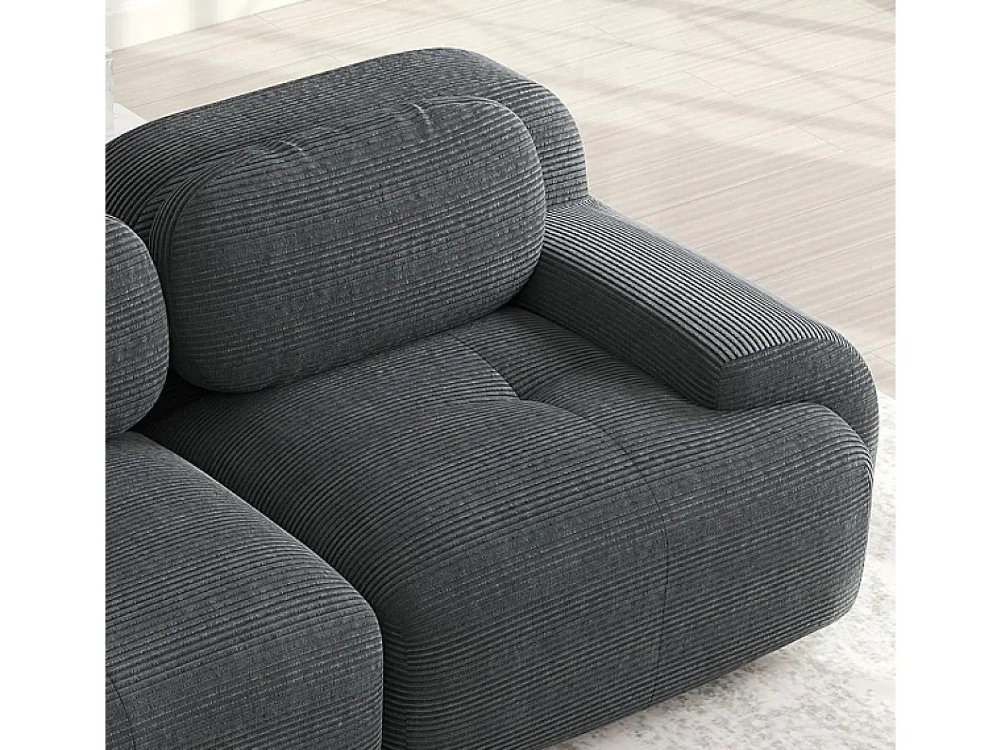 Grande sofá angular modular 388cm - de Veludo cotelê - com 4 almofadas e 2 puffs - ergonómico - Cinza