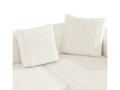 Grande sofá angular reto modular, de veludo cotelê, com 4 almofadas, montagem não necessária, 261x146x65cm, Branco